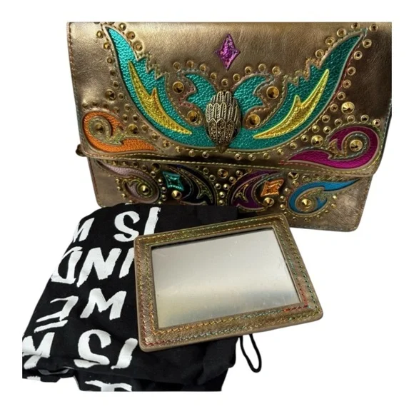 Kurt Geiger NWT Bronze Shoreditch Western Rhinestones Embroidered Metallic - Picture 3 of 12